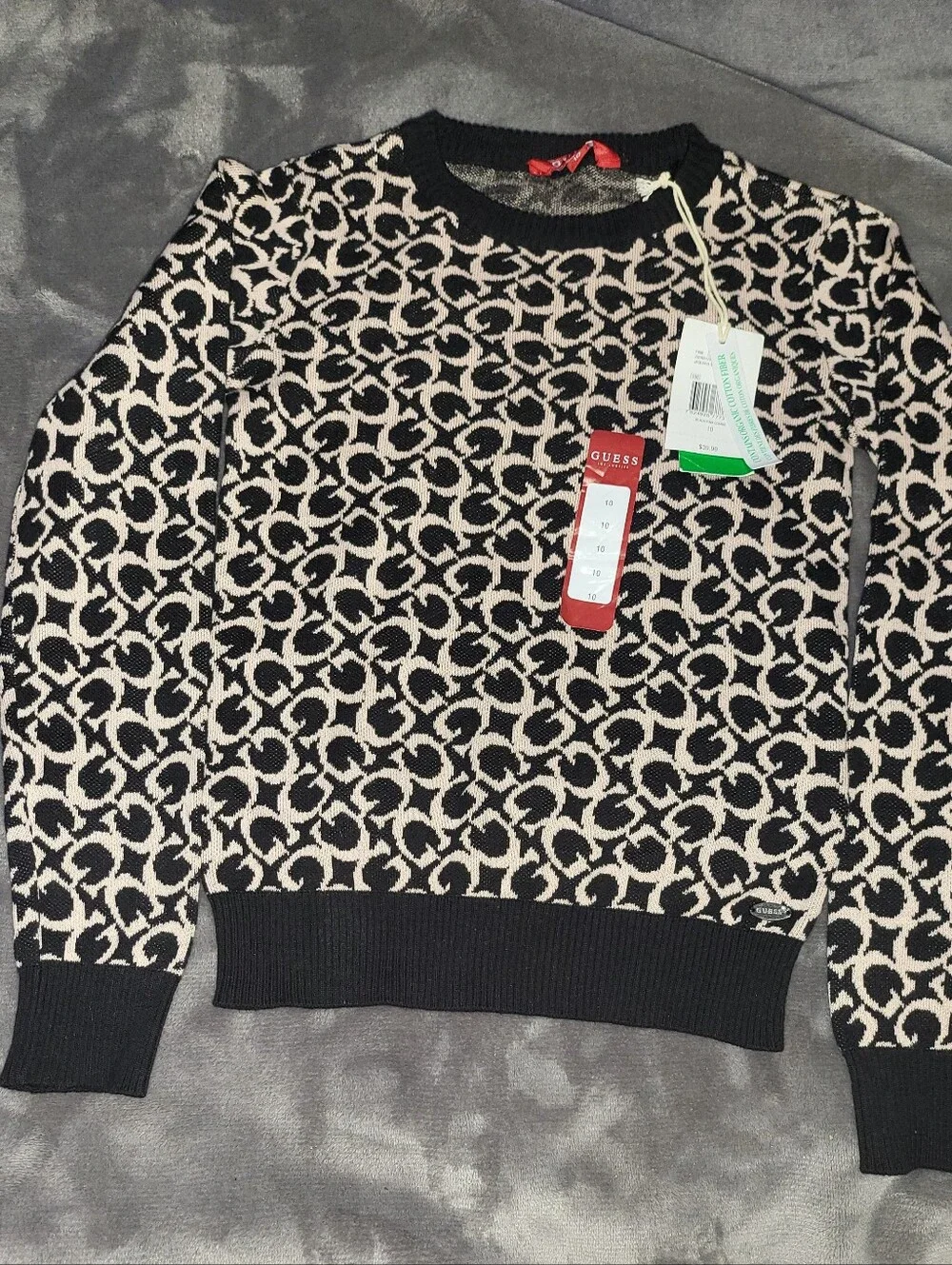 GUESS Kids Black and Cream Geometric Crewneck Sweaterkids (10)